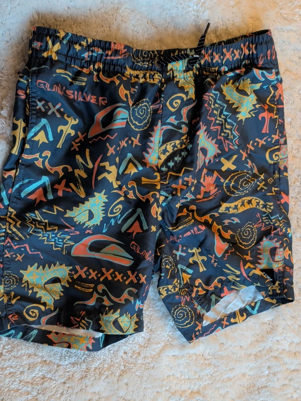 Quiksilver Youth Swim Shorts with Blue, Yellow & Orange Graphic Waistband
